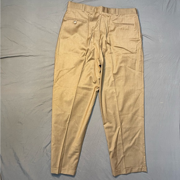 Vintage Men’s High Waist Pleated and Cuffed Wool Chinos Made in USA 36x30 - Picture 4 of 6